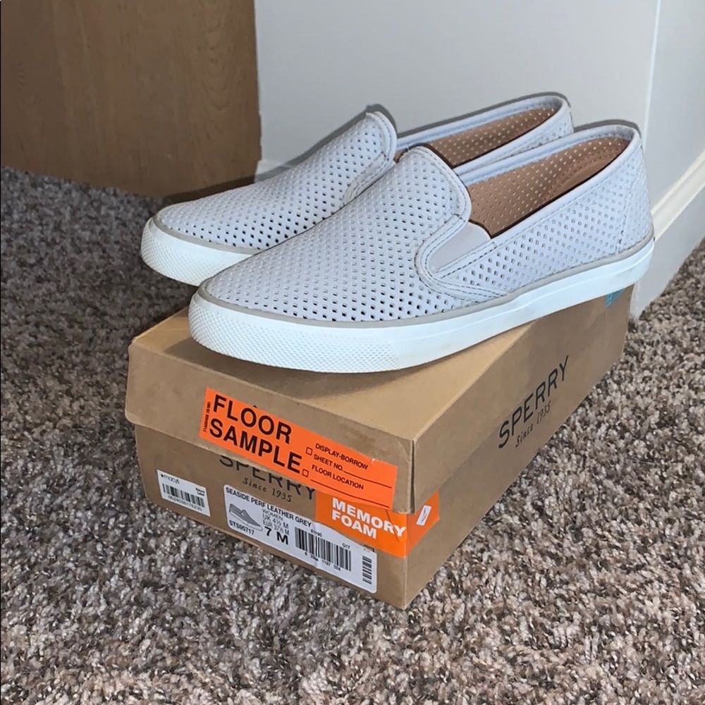 Seaside sperry leather gray loafers